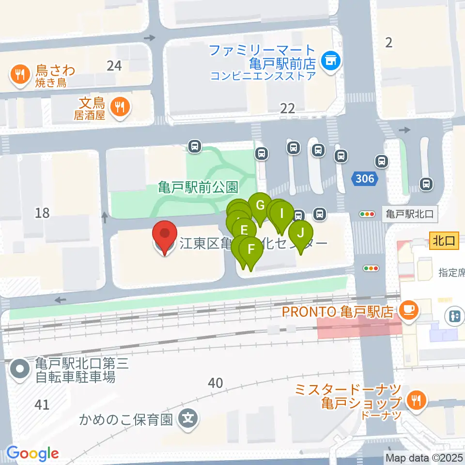 江東区亀戸文化センター周辺のファミレス・ファーストフード一覧地図