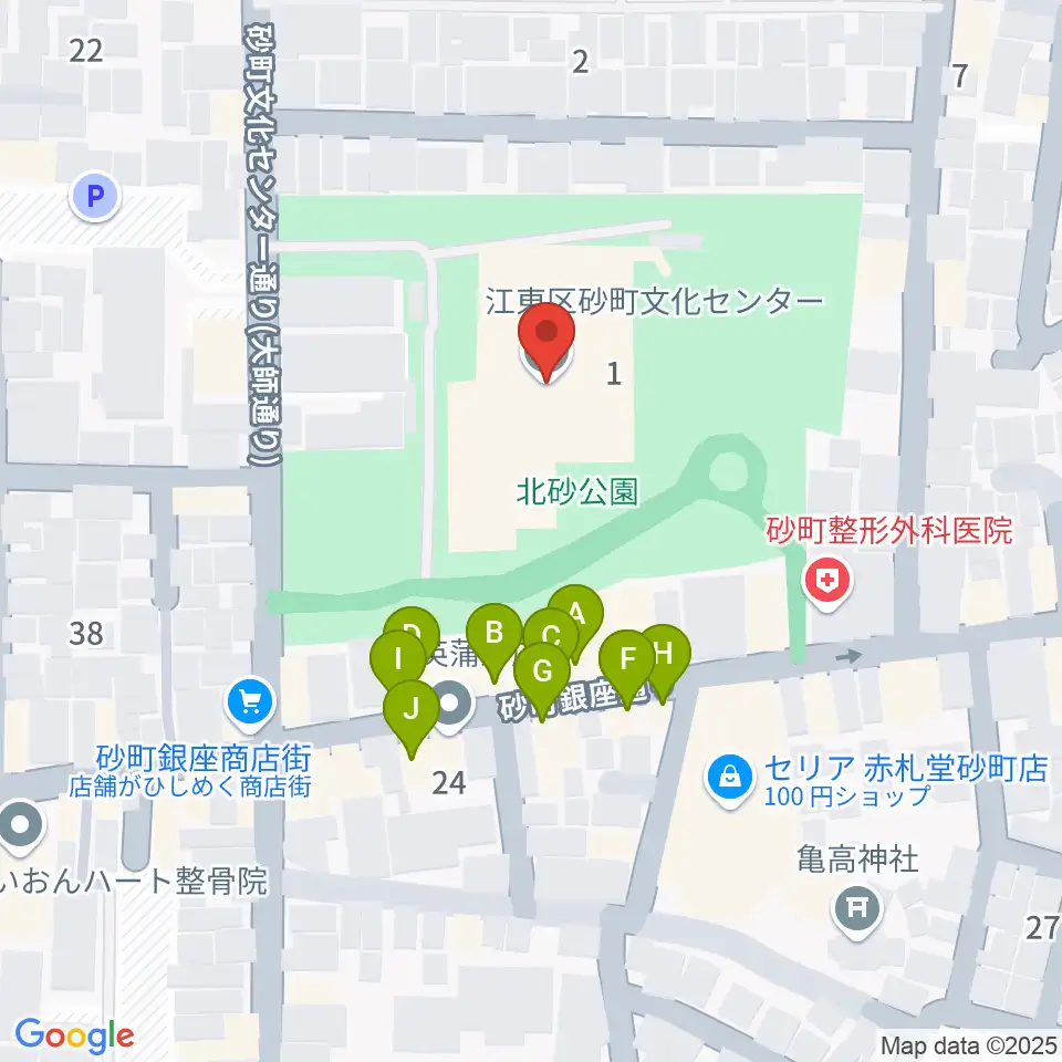 砂町文化センター周辺のファミレス・ファーストフード一覧地図