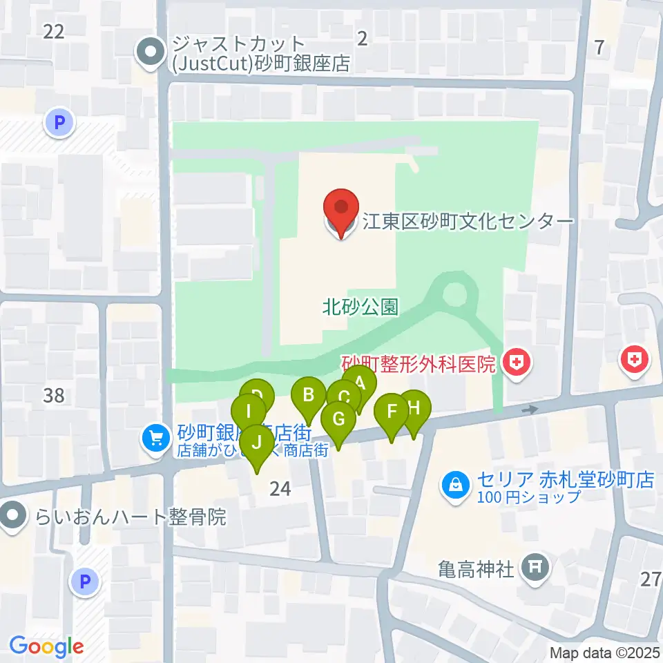 砂町文化センター周辺のファミレス・ファーストフード一覧地図