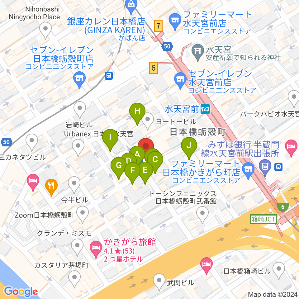 日本橋公会堂周辺のファミレス・ファーストフード一覧地図