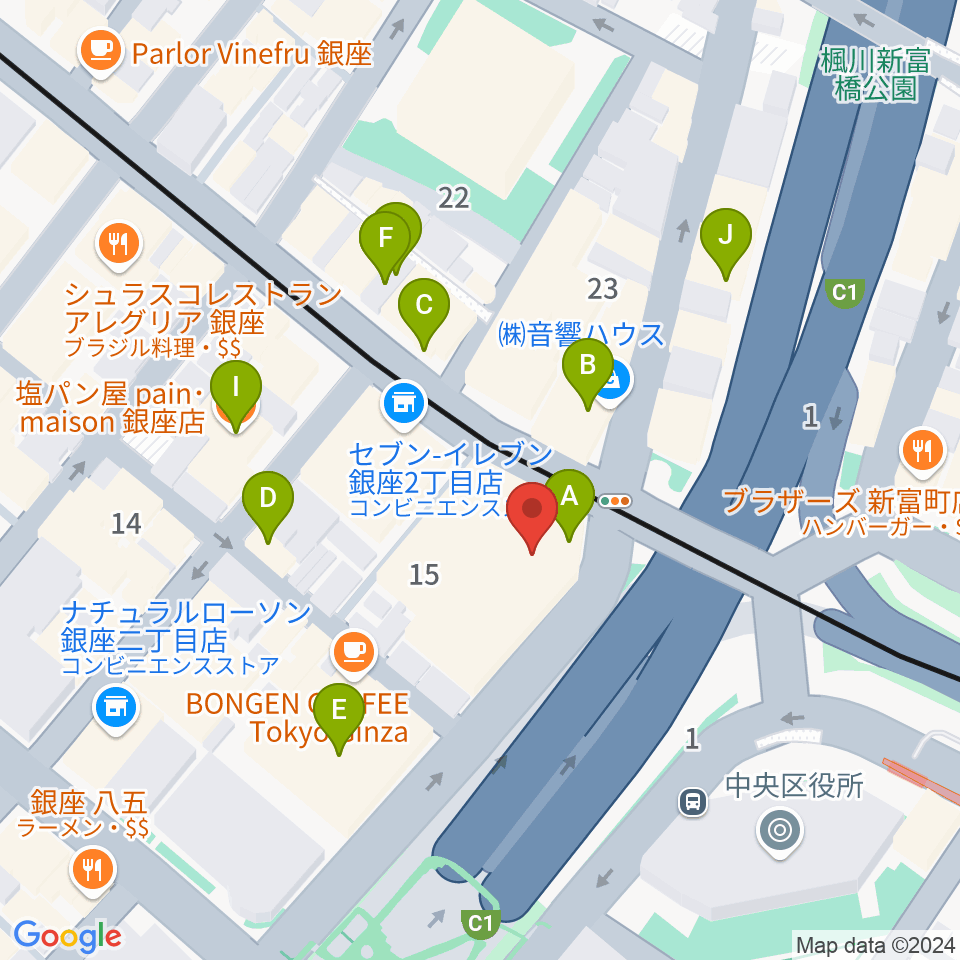 銀座ブロッサム 中央会館周辺のファミレス・ファーストフード一覧地図