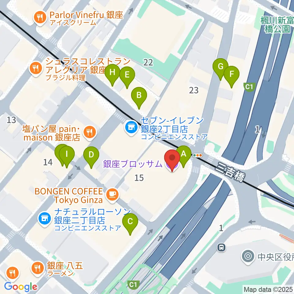 銀座ブロッサム 中央会館周辺のファミレス・ファーストフード一覧地図