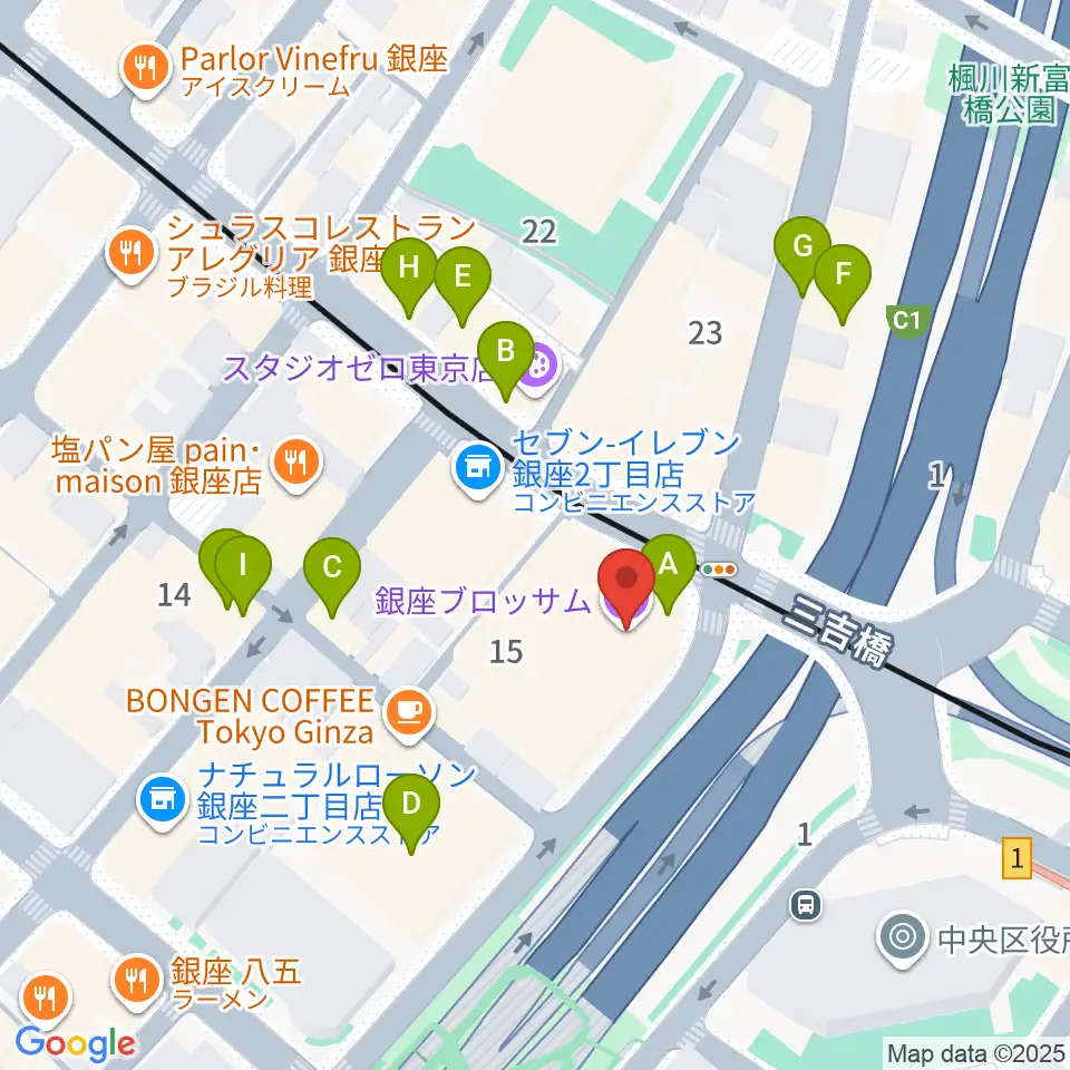 銀座ブロッサム 中央会館周辺のファミレス・ファーストフード一覧地図