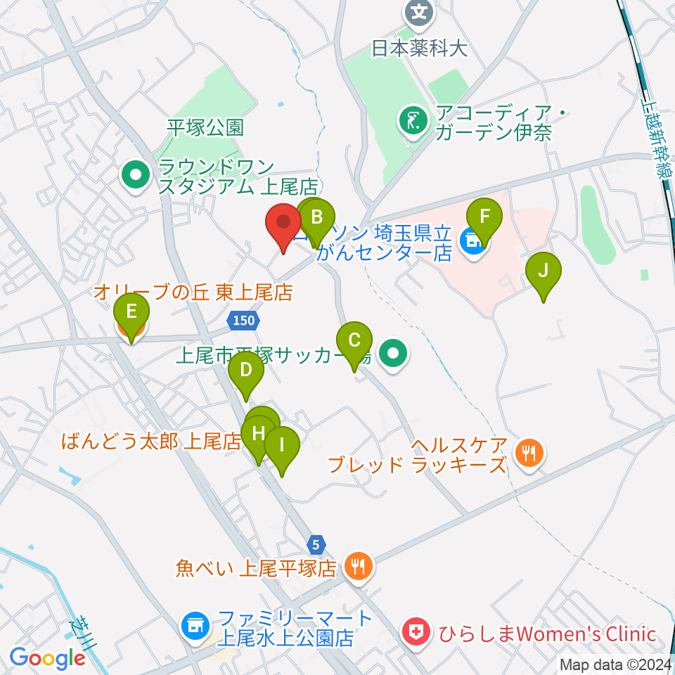 イコス上尾周辺のファミレス・ファーストフード一覧地図