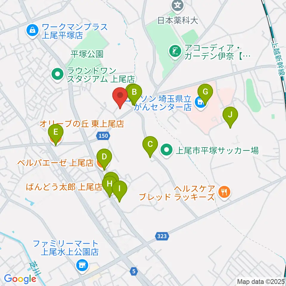イコス上尾周辺のファミレス・ファーストフード一覧地図