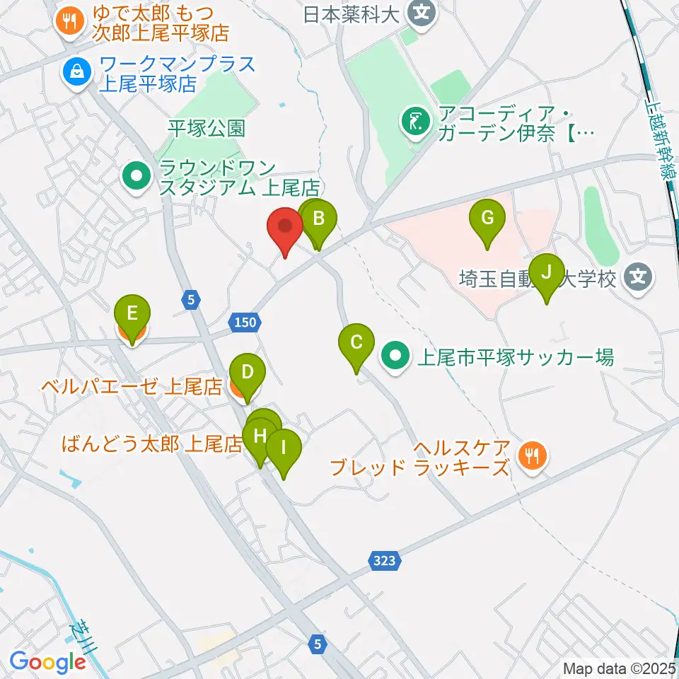 イコス上尾周辺のファミレス・ファーストフード一覧地図