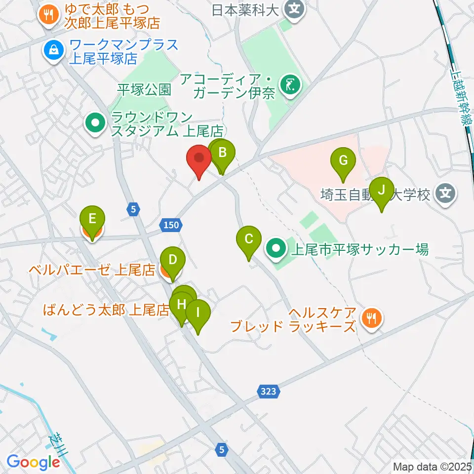 イコス上尾周辺のファミレス・ファーストフード一覧地図