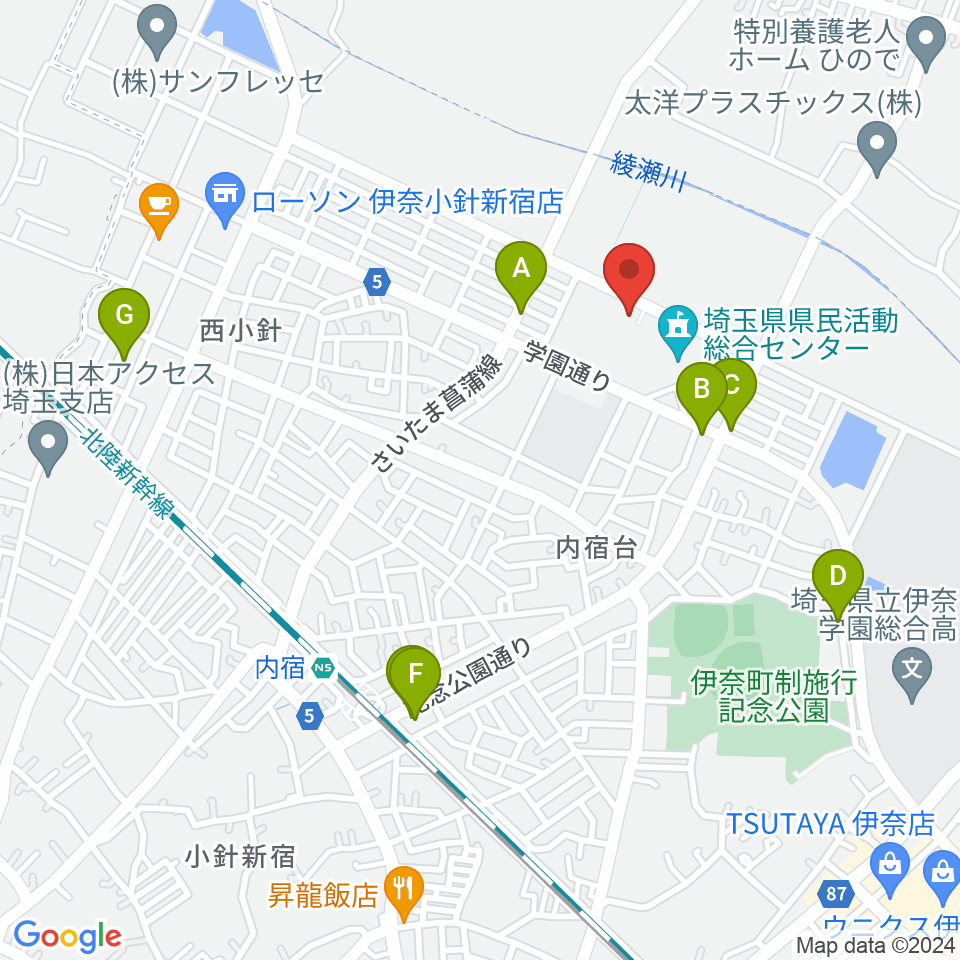 埼玉県県民活動総合センター周辺のファミレス・ファーストフード一覧地図