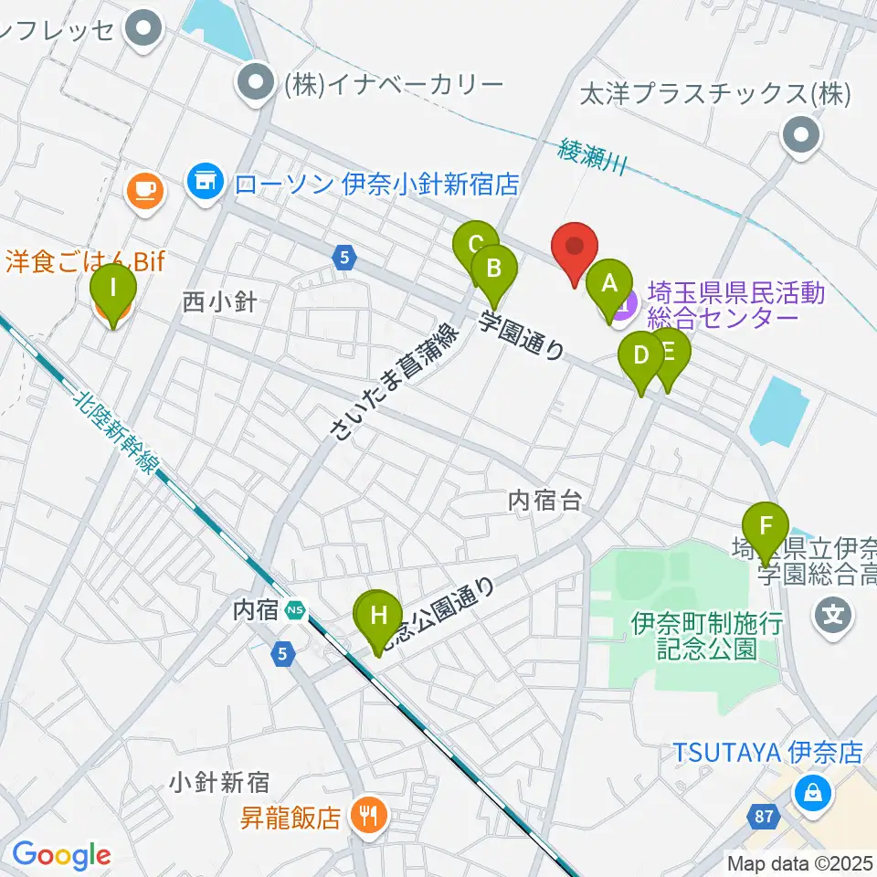 埼玉県県民活動総合センター周辺のファミレス・ファーストフード一覧地図