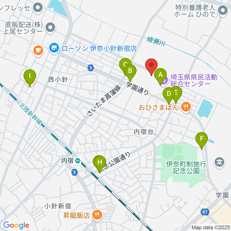 埼玉県県民活動総合センター周辺のファミレス・ファーストフード一覧地図