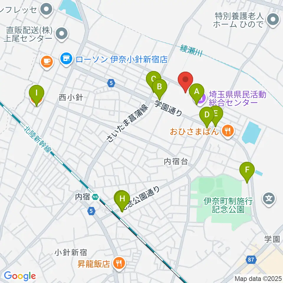 埼玉県県民活動総合センター周辺のファミレス・ファーストフード一覧地図