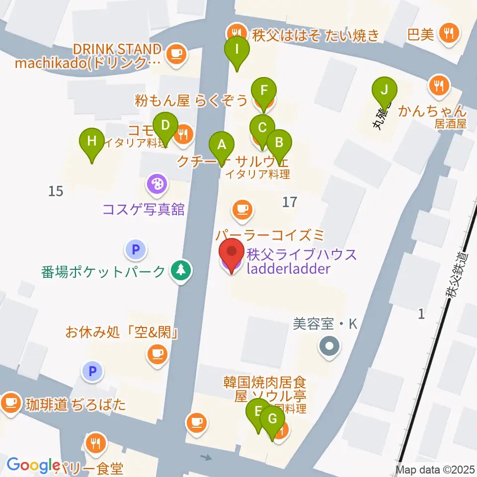 秩父ladderladder周辺のファミレス・ファーストフード一覧地図