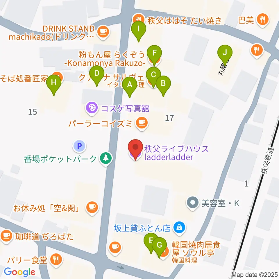 秩父ladderladder周辺のファミレス・ファーストフード一覧地図