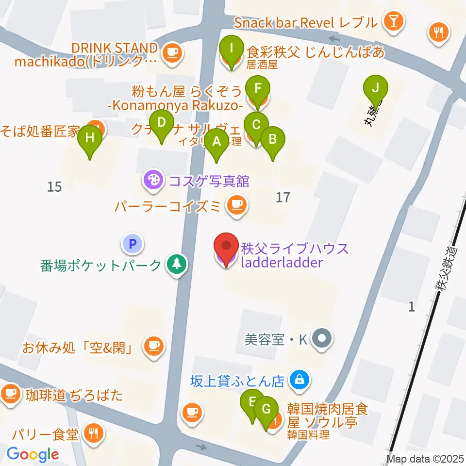 秩父ladderladder周辺のファミレス・ファーストフード一覧地図