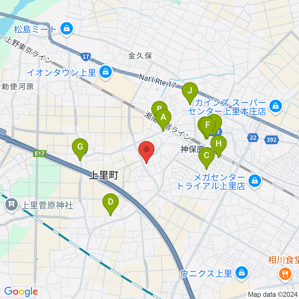 上里町総合文化センター ワープ上里周辺のファミレス・ファーストフード一覧地図