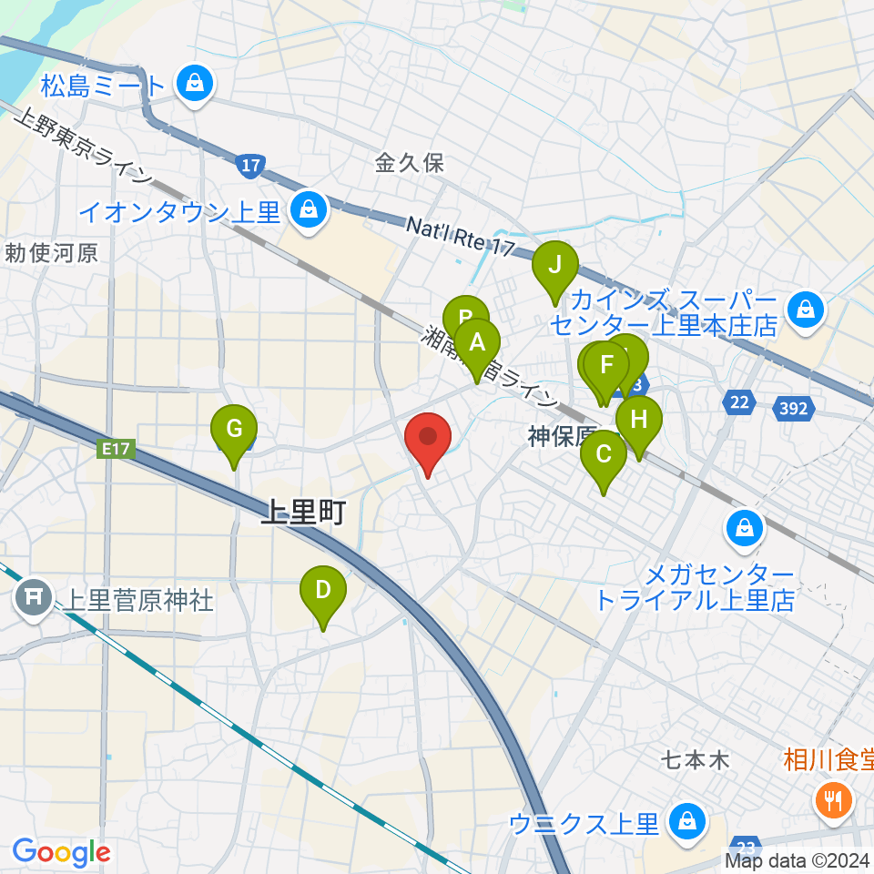 上里町総合文化センター ワープ上里周辺のファミレス・ファーストフード一覧地図