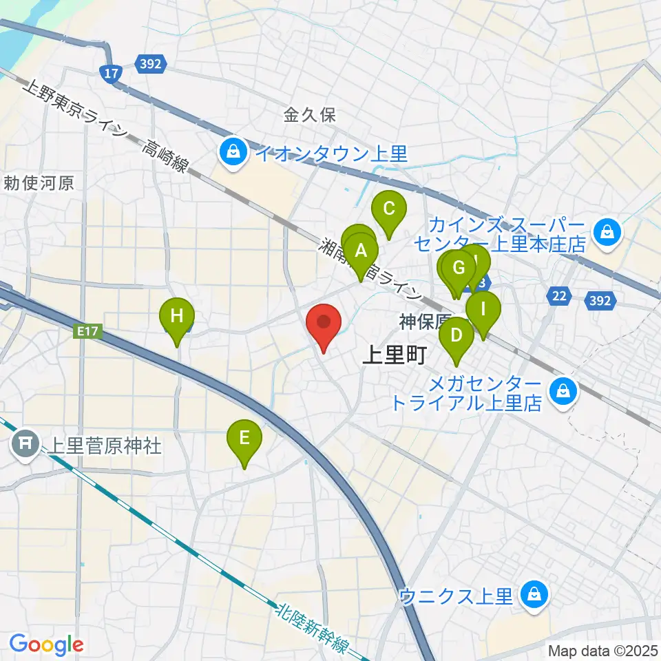 上里町総合文化センター ワープ上里周辺のファミレス・ファーストフード一覧地図