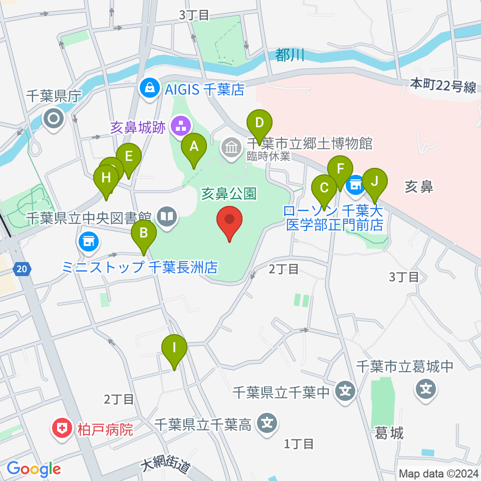 千葉県文化会館周辺のファミレス・ファーストフード一覧地図