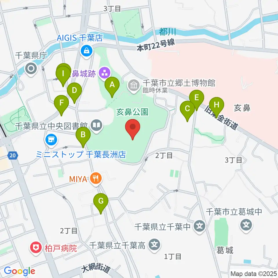 千葉県文化会館周辺のファミレス・ファーストフード一覧地図