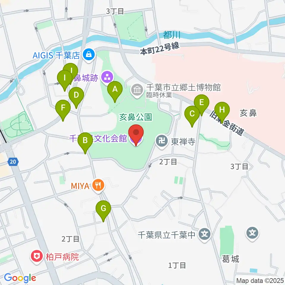 千葉県文化会館周辺のファミレス・ファーストフード一覧地図