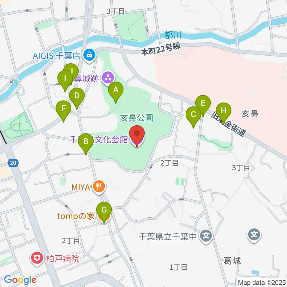 千葉県文化会館周辺のファミレス・ファーストフード一覧地図
