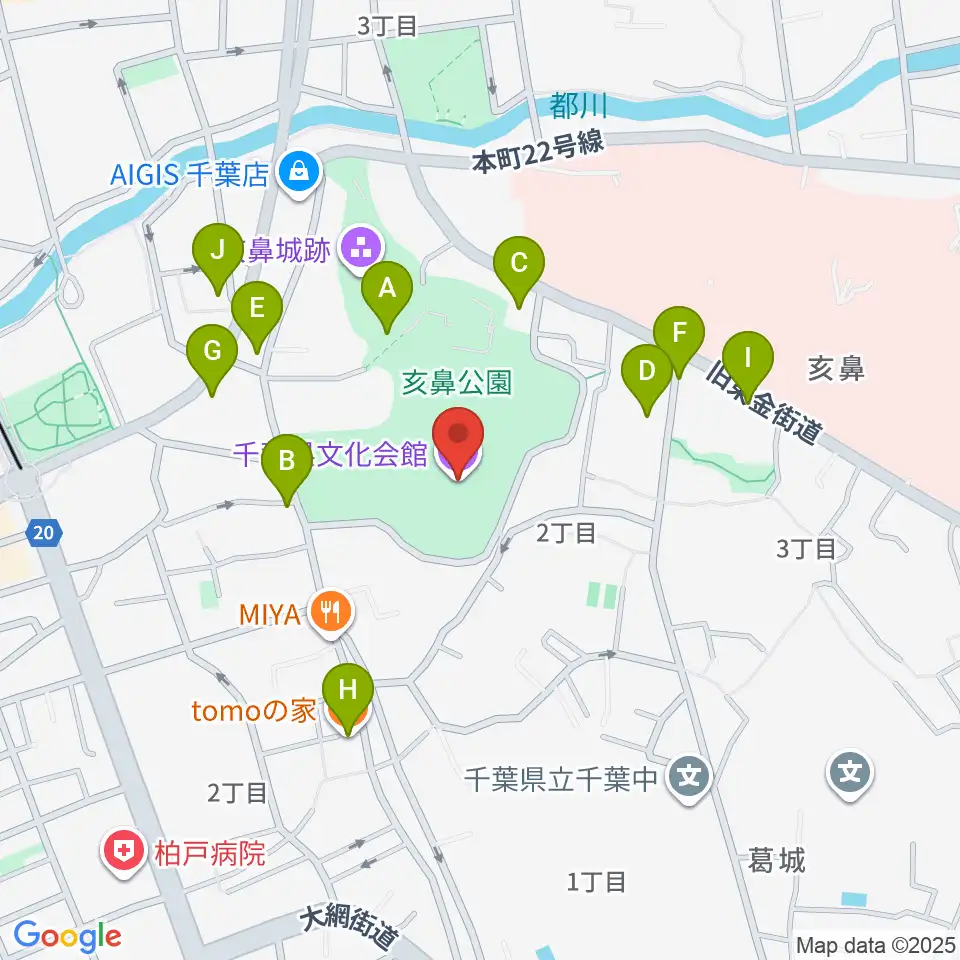 千葉県文化会館周辺のファミレス・ファーストフード一覧地図