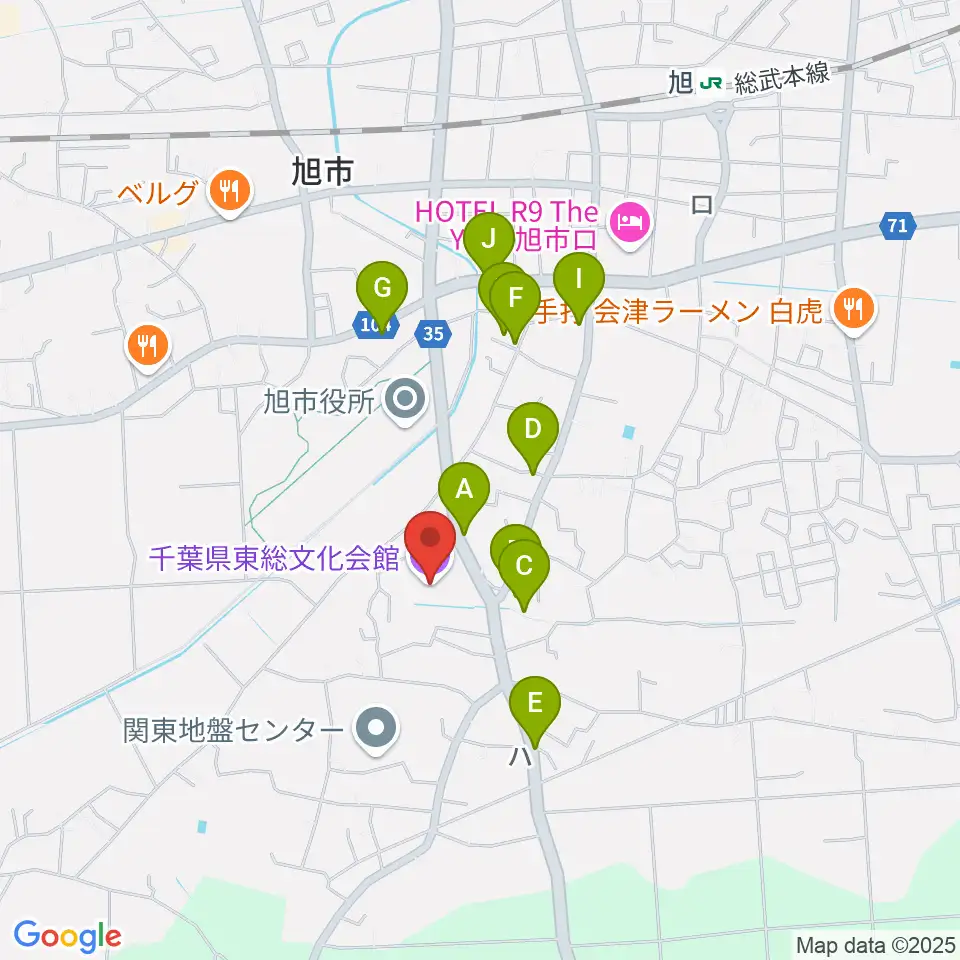 千葉県東総文化会館周辺のファミレス・ファーストフード一覧地図