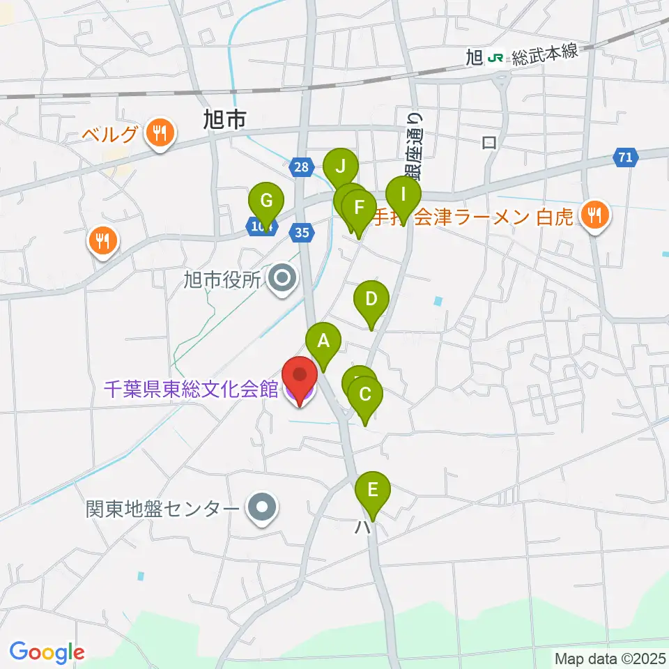 千葉県東総文化会館周辺のファミレス・ファーストフード一覧地図