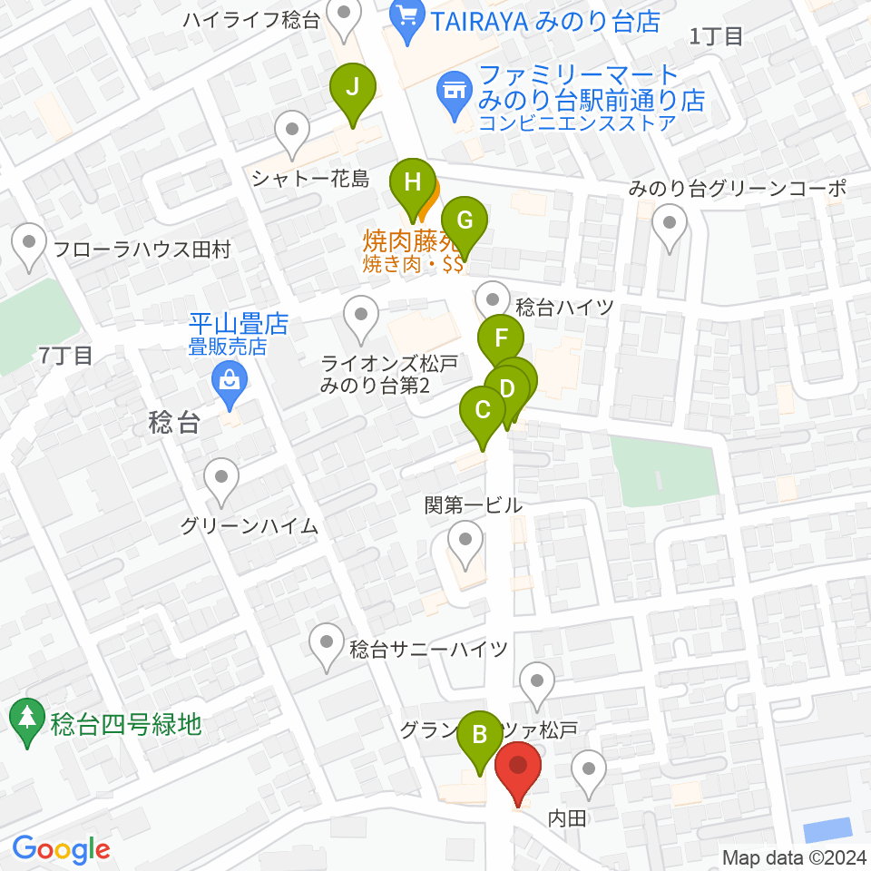 松戸ブルートレイン周辺のファミレス・ファーストフード一覧地図