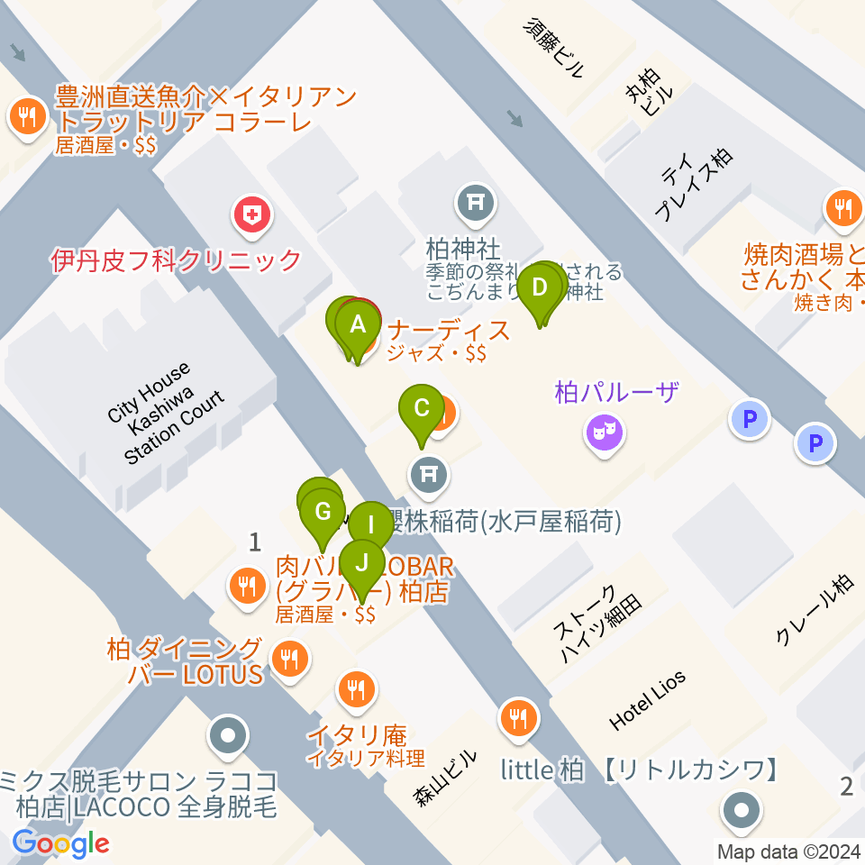 柏NARDIS周辺のファミレス・ファーストフード一覧地図