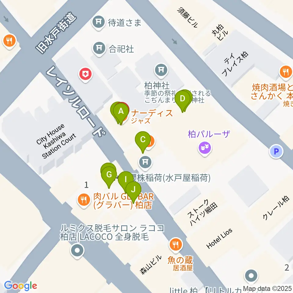 柏NARDIS周辺のファミレス・ファーストフード一覧地図