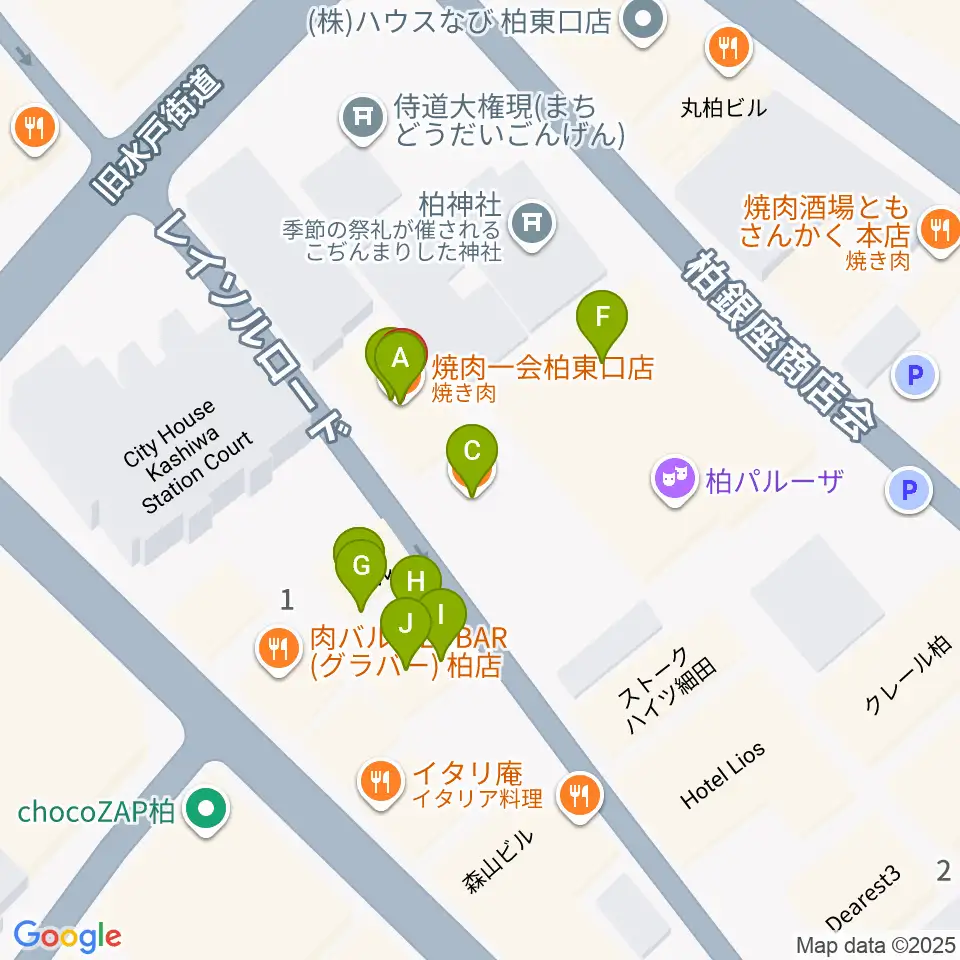柏NARDIS周辺のファミレス・ファーストフード一覧地図