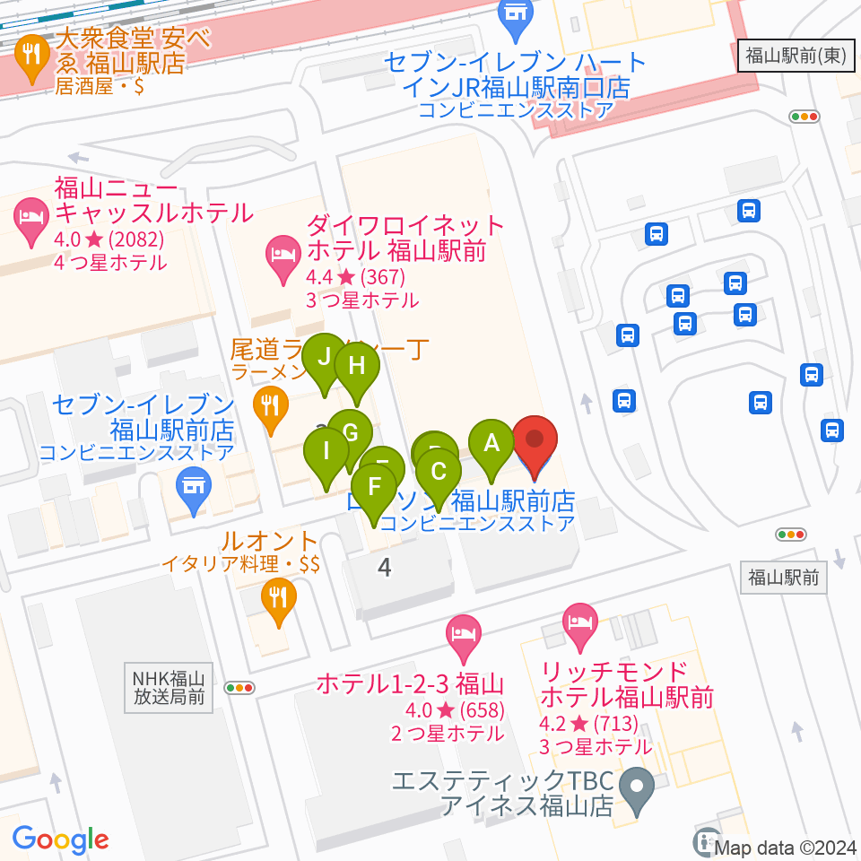 福山Cable周辺のファミレス・ファーストフード一覧地図