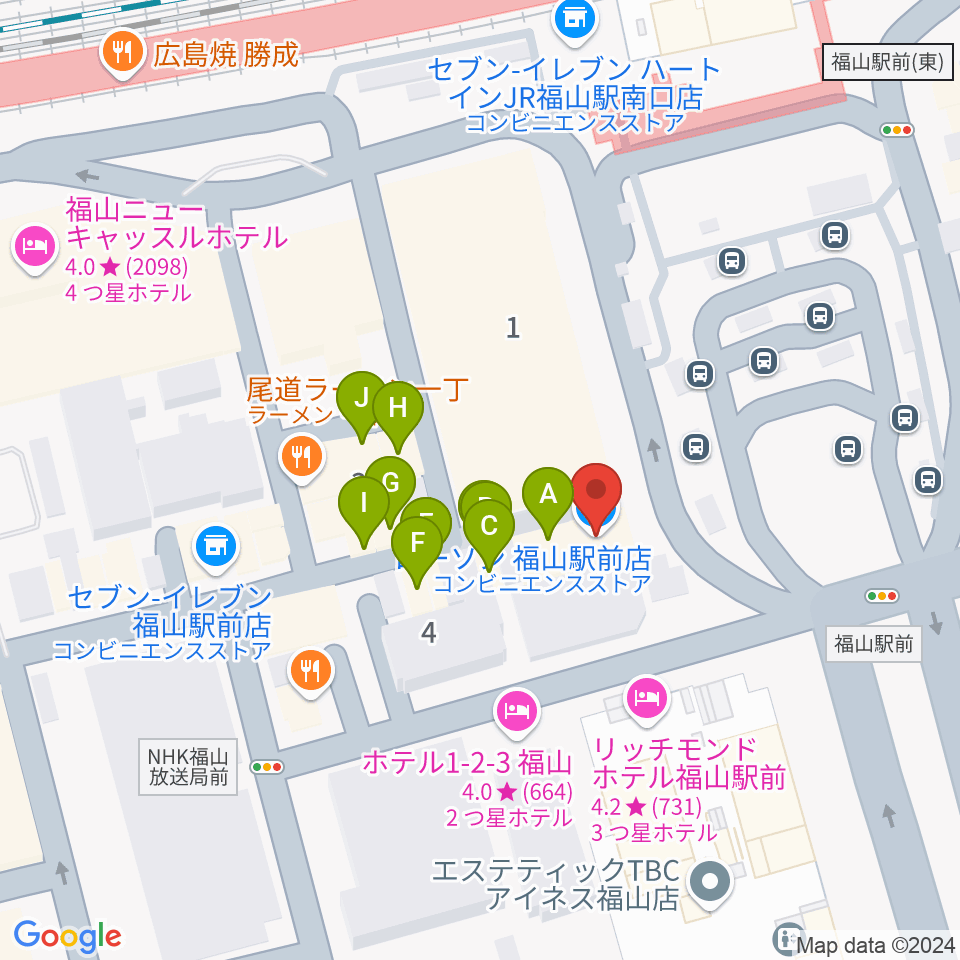 福山Cable周辺のファミレス・ファーストフード一覧地図