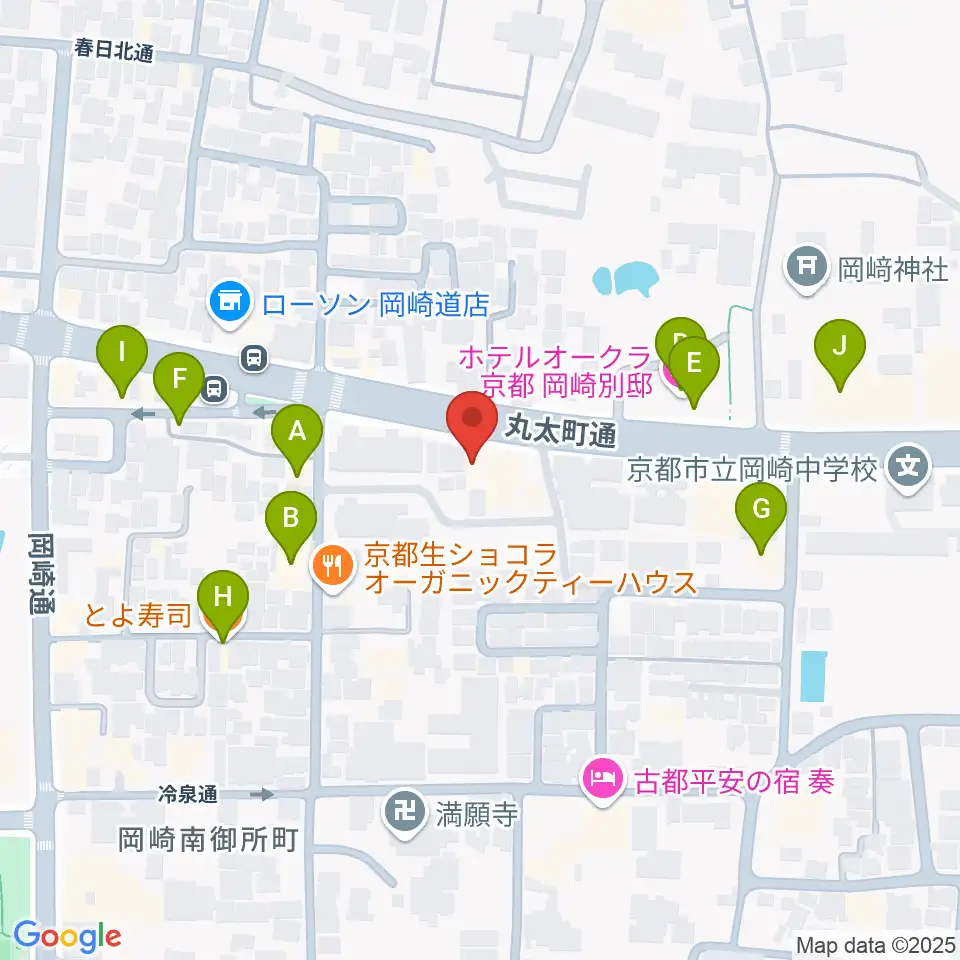 京都岡崎ナムホール周辺のファミレス・ファーストフード一覧地図
