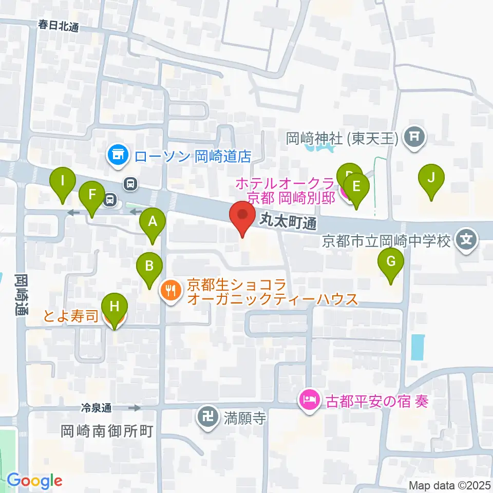 京都岡崎ナムホール周辺のファミレス・ファーストフード一覧地図