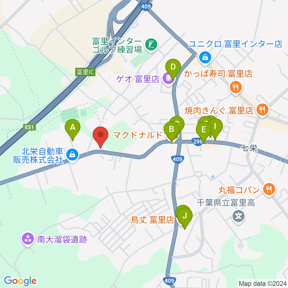 野平工房周辺のファミレス・ファーストフード一覧地図