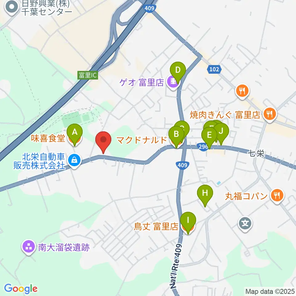 野平工房周辺のファミレス・ファーストフード一覧地図