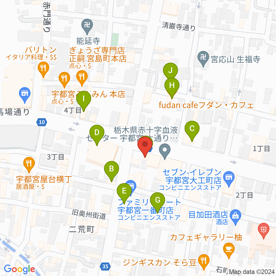 ブロンコ宇都宮周辺のファミレス・ファーストフード一覧地図