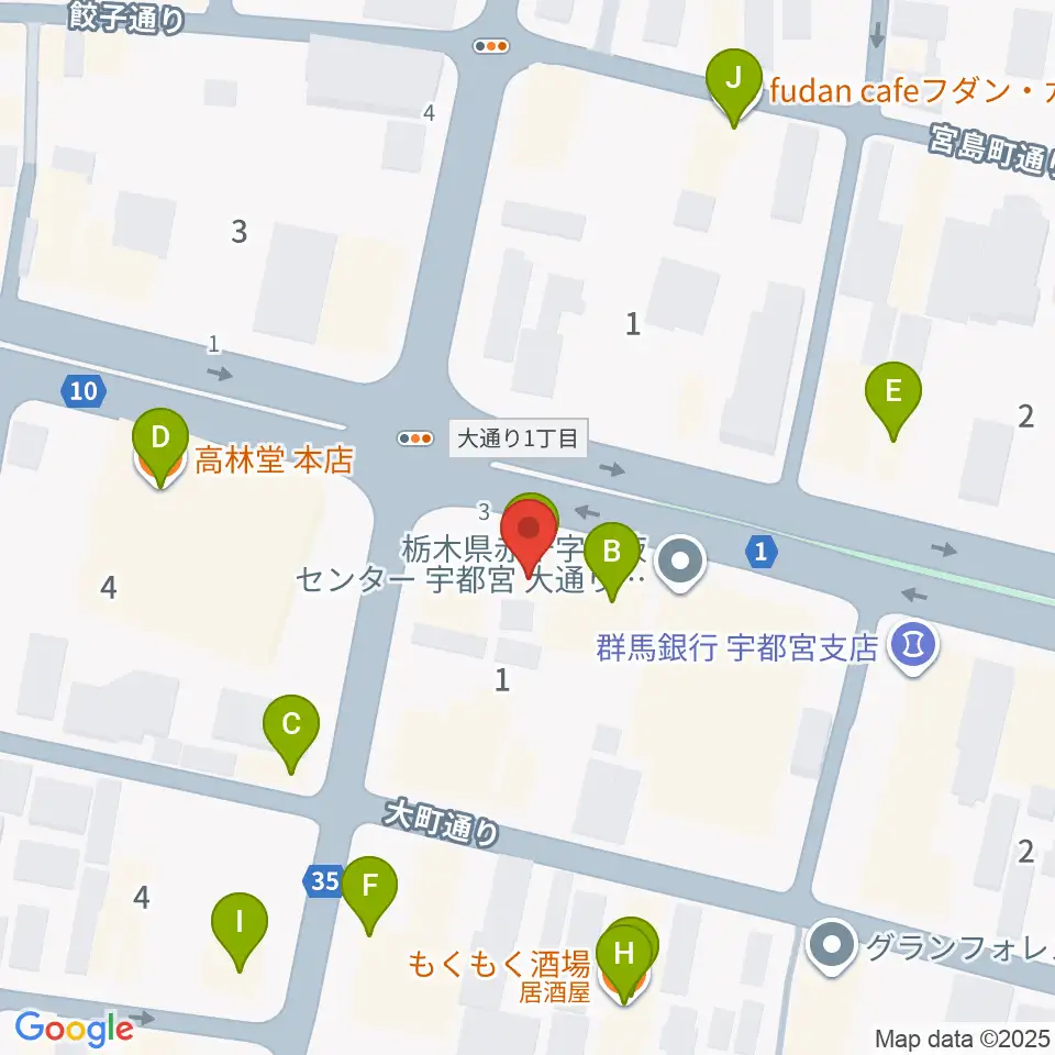 ブロンコ宇都宮周辺のファミレス・ファーストフード一覧地図