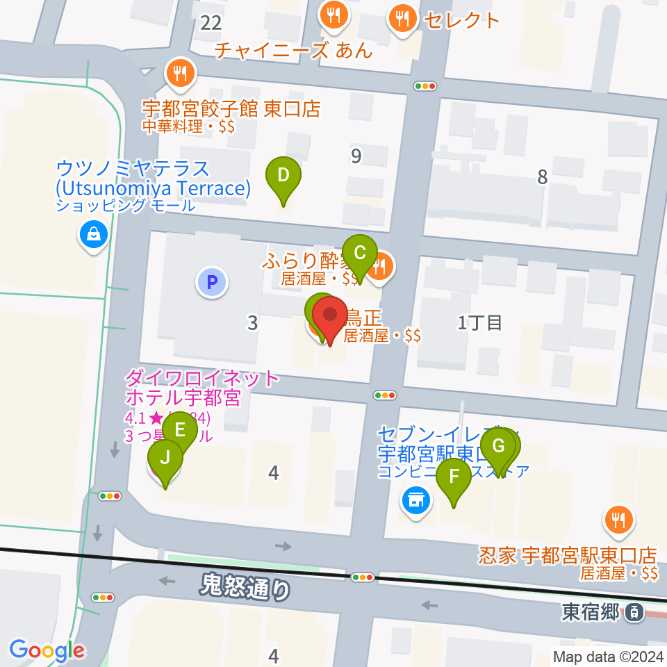 宇都宮インダルスドリーム周辺のファミレス・ファーストフード一覧地図