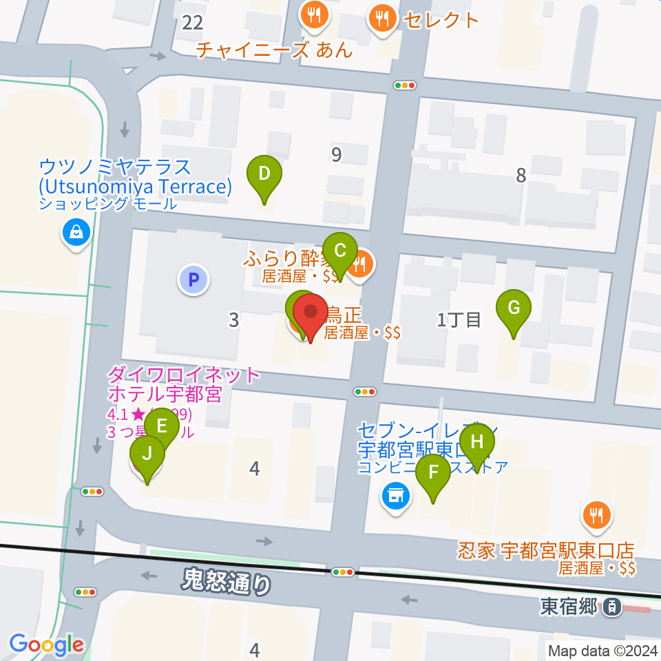 宇都宮インダルスドリーム周辺のファミレス・ファーストフード一覧地図