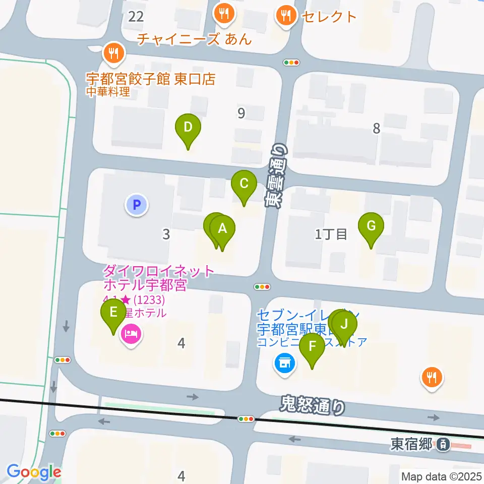 宇都宮インダルスドリーム周辺のファミレス・ファーストフード一覧地図