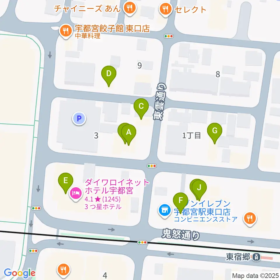 宇都宮インダルスドリーム周辺のファミレス・ファーストフード一覧地図
