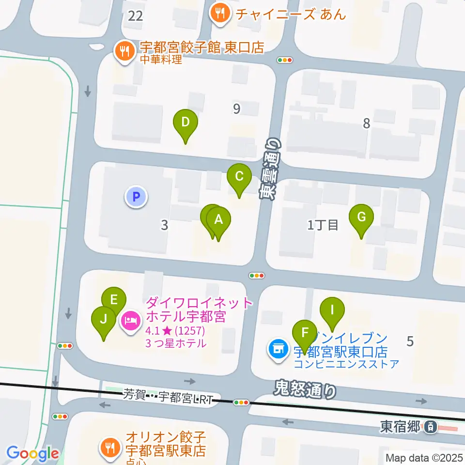 宇都宮インダルスドリーム周辺のファミレス・ファーストフード一覧地図