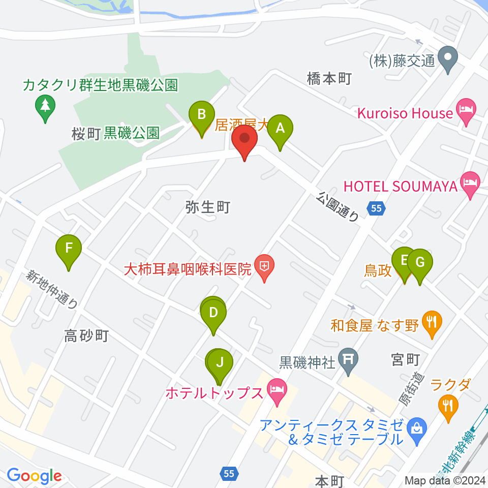 黒磯Time’s Cafe周辺のファミレス・ファーストフード一覧地図