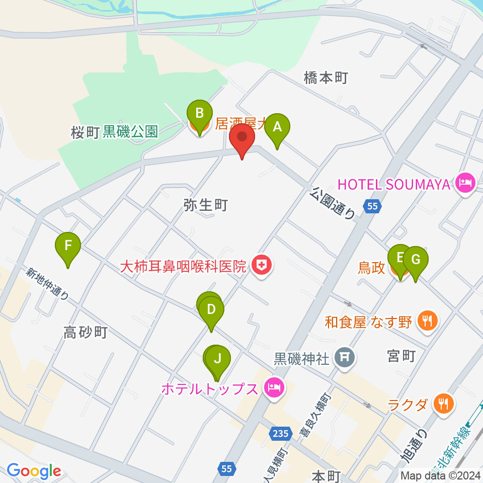 黒磯Time’s Cafe周辺のファミレス・ファーストフード一覧地図