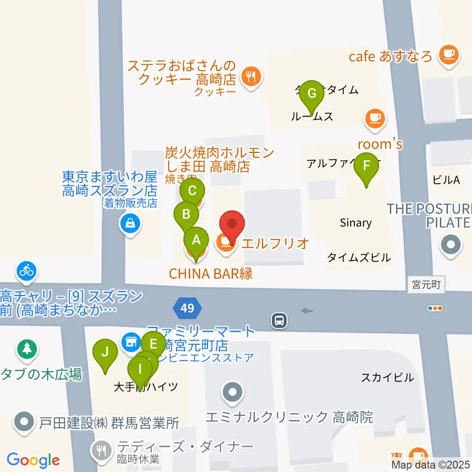 高崎エルフリオ周辺のファミレス・ファーストフード一覧地図