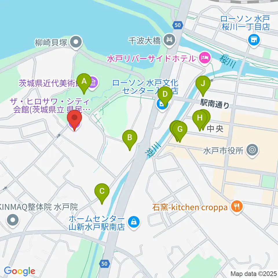 ザ・ヒロサワ・シティ会館周辺のファミレス・ファーストフード一覧地図