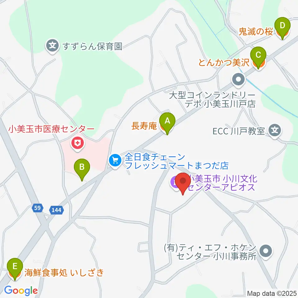 小美玉市小川文化センター アピオス周辺のファミレス・ファーストフード一覧地図